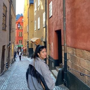 Gina Tricot Plaid Fringe Shacket - Black and Brown